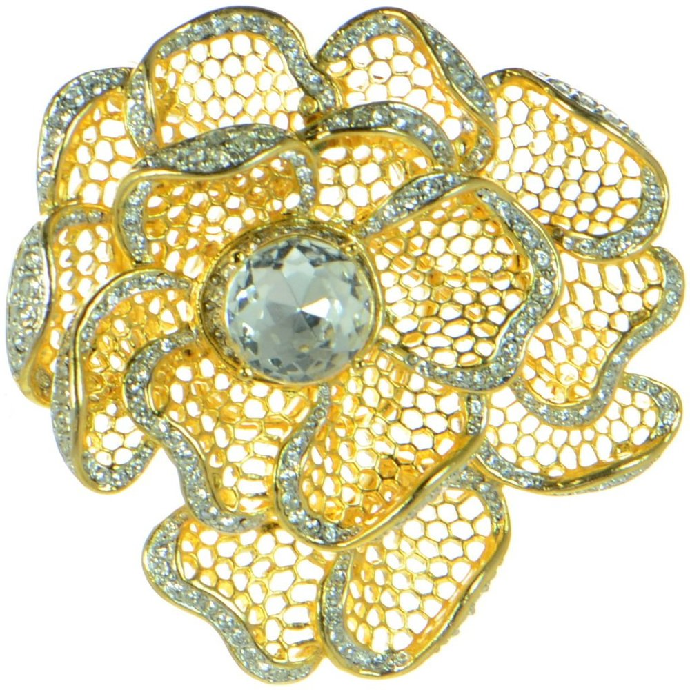 Kenneth Jay Lane KJL Gold-tone Crystal Flower Brooch